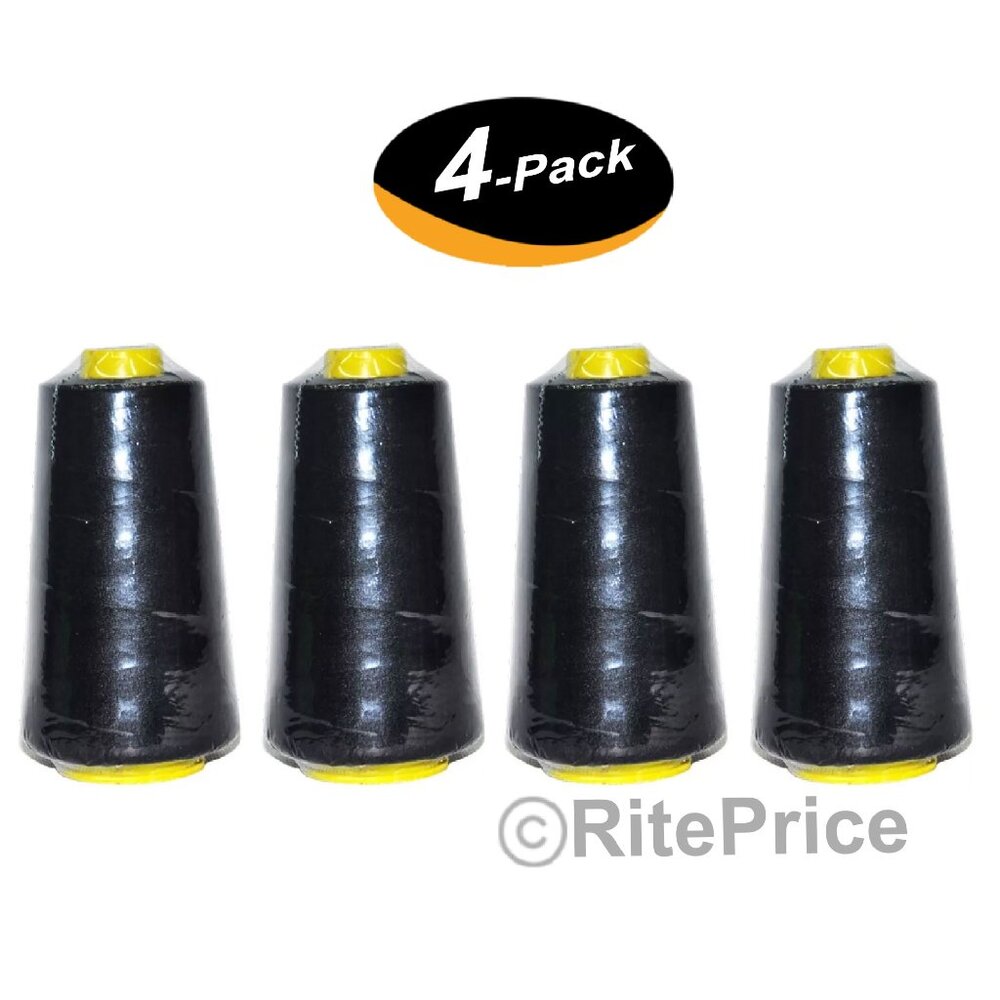 2500 Yard Each Spools BLACK Sewing Thread All Purpose 100% Polyester (4 Pack)